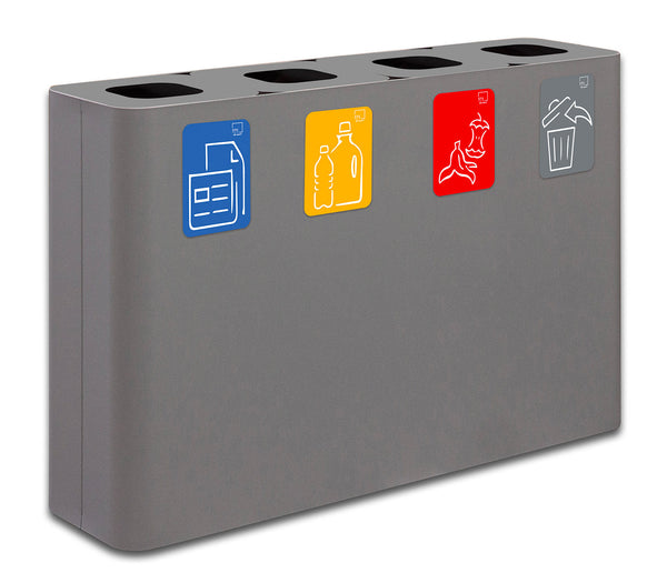 online Pattumiera Sistema di Raccolta Rifiuti 120x30xh80 cm In Acciaio Verniciato 4 Scomparti Grigio