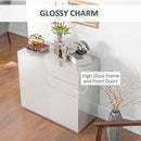 Credenza Moderna con 2 Armadietti e 2 Cassetti con Apertura a Pressione 79x36x74 cm  Bianco Lucido