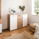 Credenza Jacky 2 2 ante e 4 cassetti 120x85h cm rovere bianco