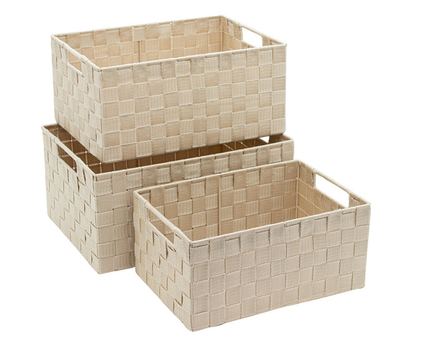 prezzo Lot de 3 Paniers de Rangement avec Poignées en Polypropylène Beige