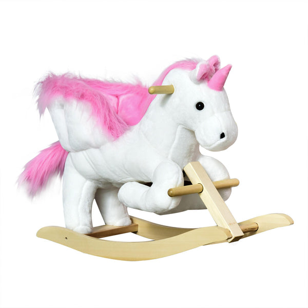 acquista Cheval à Bascule Licorne pour Enfant en Bois et Peluche Licorne Blanche