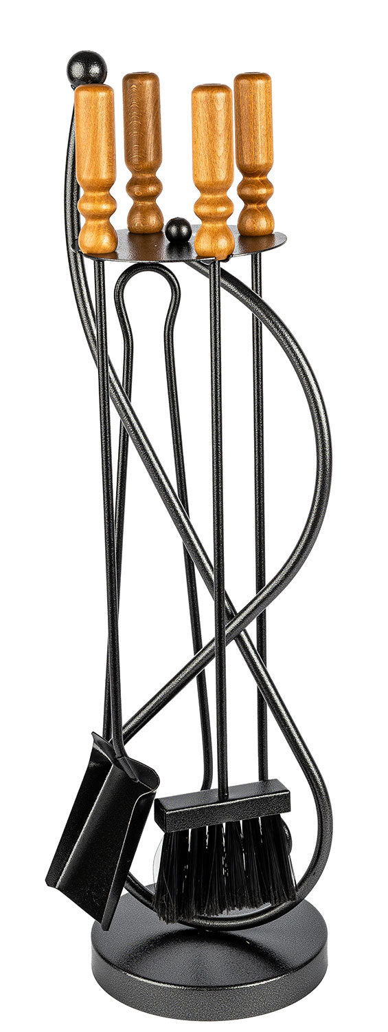 acquista Trespolo per Attrezzi Camino con Paletta Scopino Attizzino e Pinza 19x19x72 cm in Ferro e Legno Grigio Martellato