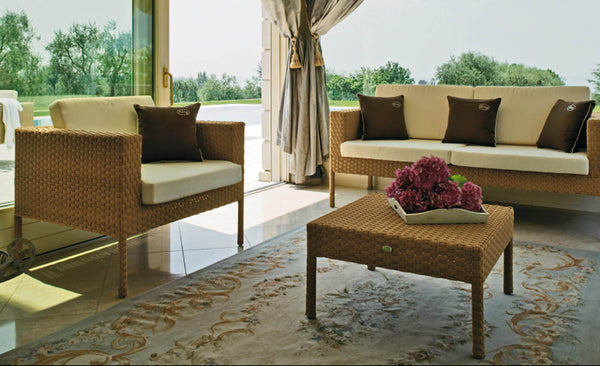 sconto Ensemble de jardin canapé 2 fauteuils et table basse en osier Ranieri Harmony