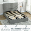 Letto a 1 Piazza e Mezza Contenitore 195x141x106 cm con Spazio a Scomparsa e Testiera Vellutata a Trapunta in Legno e Metallo Grigio      