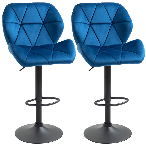 online Lot de 2 Tabourets de Bar 51,5x57,5x93-114,5 cm en Tissu Effet Velours Bleu