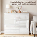 Credenza Mobile Basso 100x40x80 cm con 5 Cassetti Ripiano Regolabile in MDF Bianco Lucido      
