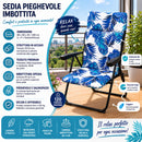 Sedia Sdraio 68x58x45-108 cm Relax con Cuscino Design Floreale  Struttura Pieghevole in Acciaio e Poliestere Blu e Bianco      