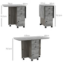 Tavolo Pieghevole a Ribalta 120x60x76.5 cm con 2 Cassetti e Armadietto in Legno Effetto Cemento Grigio      