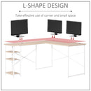 Scrivania Angolare da Ufficio 150x120x74 cm con 3 Mensole in Metallo e MDF Legno e Bianco
