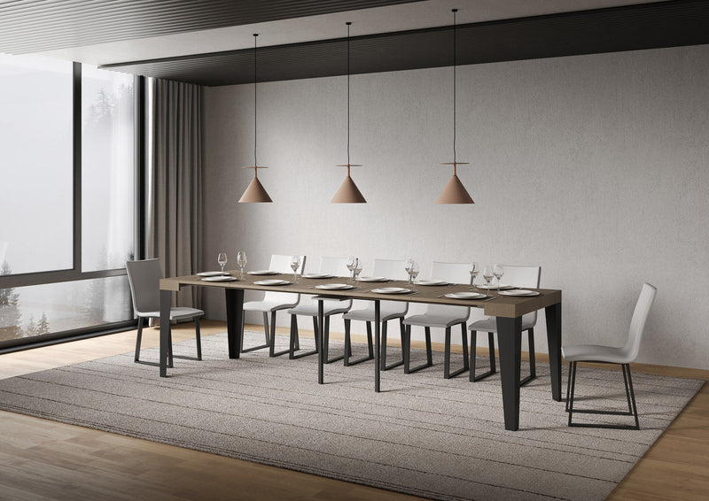 Consolle Allungabile 90-300x40x77 cm Flame Tortora Telaio Antracite 