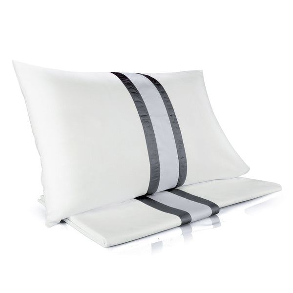 Parure de Draps et Taies d'Oreiller Mitera Satin Polynesia Huître et Grisaille Différentes Tailles sconto