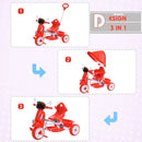 Triciclo Passeggino con Seggiolino Reversibile per Bambini   Rosso