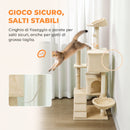 Albero Tiragraffi per Gatti 48x48x140 cm con 2 Casette Amaca Lettino e Pali in Sisal Beige      
