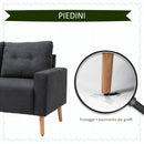 Divano 2 Posti Moderno in Stile Nordico 145x76x88 cm con Schienale Trapuntato in Tessuto Grigio