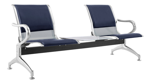 Banc de salle d'attente 2 places pour bureau avec coussin et table en acier et simili cuir argent/bleu marine acquista