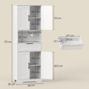 Credenza Cucina 60x30x172 cm con 2 Armadietti Cassetto e Piano Centrale con Passacavi in MDF Bianco      