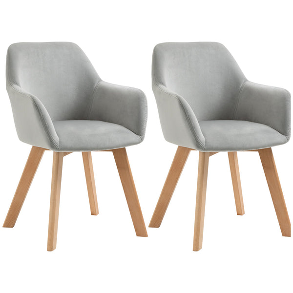 acquista Set 2 Sedie Imbottite 54x57x80 cm in Velluto e Legno Grigio