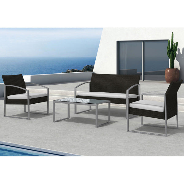 sconto Ensemble Salon de Jardin Canapé + 2 Fauteuils + Table Basse Alicante Noire