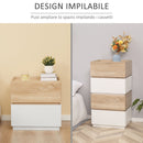Comodino 2 Cassetti 50x40x47,5 cm Design Moderno Nature Wood e Bianco