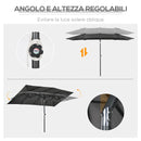 Ombrellone Doppio 150x295x170-214 cm Inclinabile e Regolabile in Poliestere e Metallo Grigio  