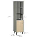 Mobile Multiuso 3 Ripiani 1 Ante 40x38x170 cm in Truciolato e Metallo Grigio e Rovere