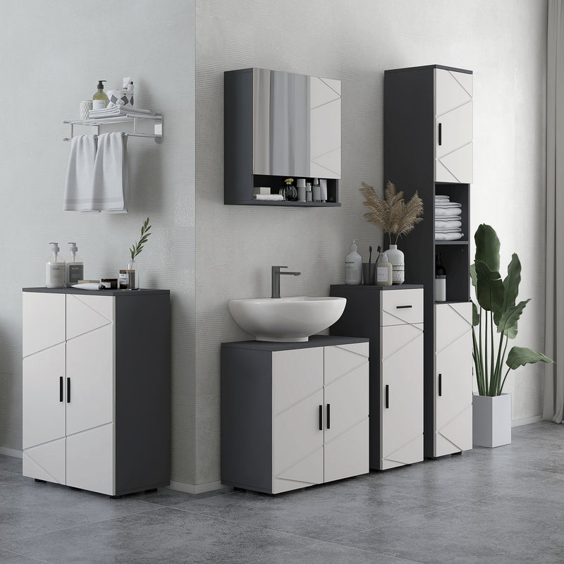 Specchio Armadietto da Bagno Pensile 2 Ante 55x17x55 cm in Legno Grigio