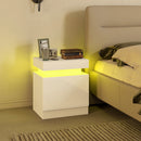 Set 2 Comodini 45x35x52 cm LED a 16 Colori e 4 Modalità con 2 Cassetti in Legno Bianco Lucido      