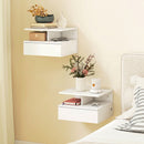 Set 2 Comodini Sospesi 40x35x30 cm con Stazione di Ricarica Cassetto e Ripiano Aperto in Legno Bianco      