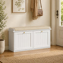 Panca Scarpiera 104x26x47 cm con Cuscino Imbottito 2 Cassetti Ribaltabili per 8-10 Paia di Scarpe in MDF e Tessuto Bianco      