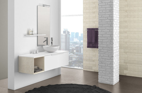 Meuble Salle de Bain Suspendu 135 cm Lavabo Miroir Lampe LED et Mactan Gauche Étagère TFT Blanc Mat acquista