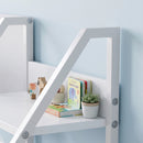 Libreria Montessoriana per Bambini 3-8 Anni 93x30x76 cm con 3 Ripiani in Tessuto Scomparti e Cassetto in Metallo e Truciolare Bianco      