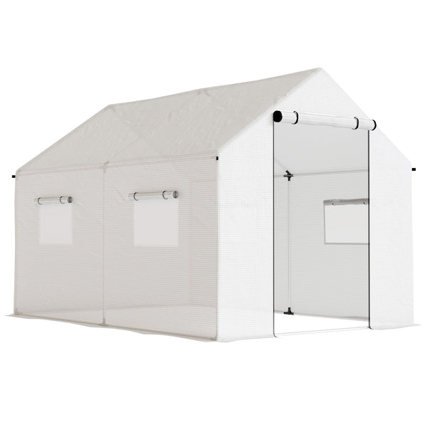 acquista Serra a Tunnel 2x3x2 m con Porte e Finestre Avvolgibili e Tetto a Punta in Acciaio e PE Bianco