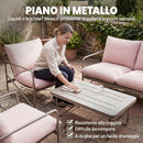 Set da Giardino 4 Persone Divano 2 Poltrone Tavolo in Metallo e Cuscini in Cotone PP Rosa      