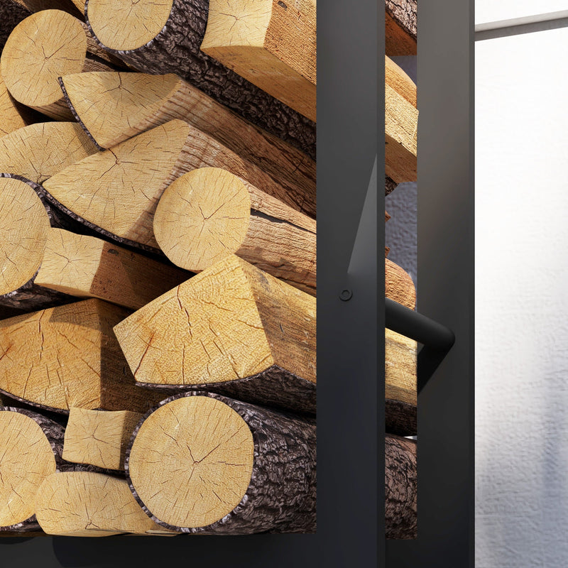 Portalegna per Camino da Interno o Esterno con Ruote 120x32x151 cm in Acciaio Nero