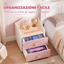 Comodino per Bambini 3-8 Anni 34x31x36 cm con 2 Cassetti Angoli Arrotondati e Maniglie a Cuore in Truciolato e MDF Rosa      