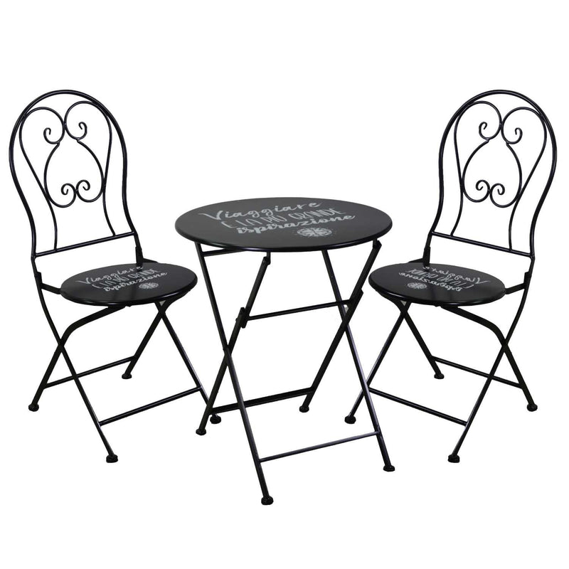 Set Tavolino e 2 Sedie Ø60xh70,5 cm in Metallo Nero