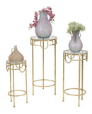 Porta Telefono Oro Set 3 Pz Ø33x70 -28x60-23x50 cm in Ferro e Vetro Oro