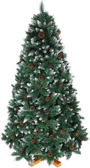 Albero di Natale Innevato King Premium 210 cm 1178 Rami con Pigne e Base in Legno Verde      