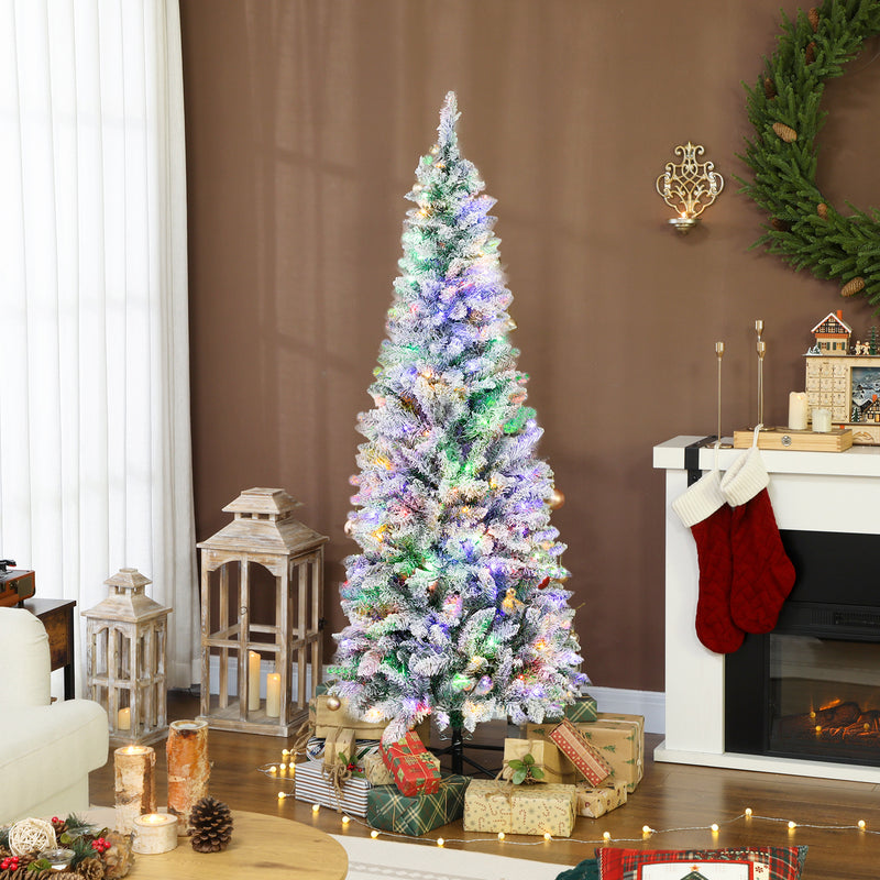 Albero di Natale Innevato 180 cm 479 Rami con 180 Luci LED Colorate Verde e Bianco      