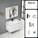 Set Composizione Bagno Pensile Sospeso 80 cm con Specchio Mobile Lavabo e Rubinetto Bianco      