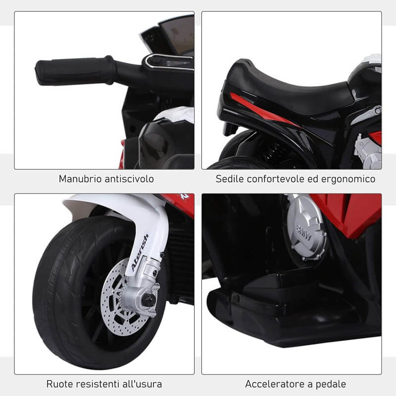 Mini Moto Elettrica per Bambini 6V con Licenza BMW S1000RR Rossa