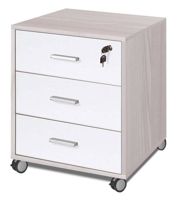 prezzo Commode 3 Tiroirs sur Roulettes 50x70x41 cm Orme Clair/Blanc Flammé