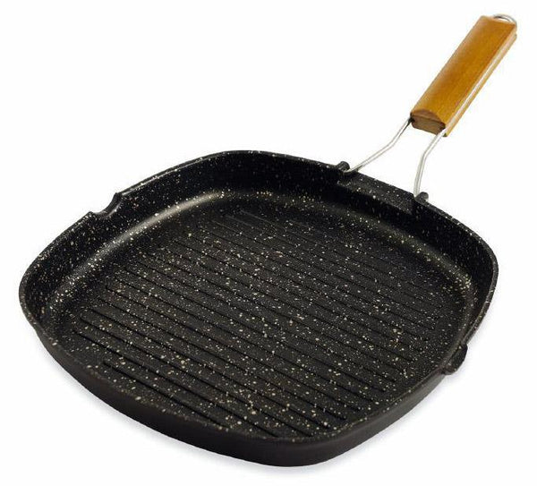 Poêle grill antiadhésive en aluminium 28x28cm avec manche en bois Soriani Marble Steack prezzo