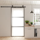 Porta Scorrevole Esterna Muro 91,4x203,2 cm Sistema Soft-close Stile Industriale Impermeabile in Vetro Satinato Nero      