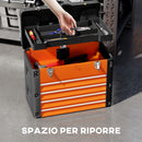 Cassetta Porta Attrezzi 49,7x25,3x40,7 cm con 4 Cassetti e Scomparto Superiore in Acciaio e Plastica Arancione e Nero      