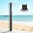 Doccia Solare 60L Doccia da Giardino da Esterno 21,8x18,2x227 cm con 2 Soffioni Riscaldata in ABS e Acciaio Inox Nero      