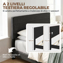 Letto Matrimoniale 164x208x107-112 cm con Testiera Regolabile in Tessuto Effetto Lino Nero      