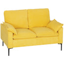 Divano 2 Posti Design Moderno 130x77x84 cm con Cuscini Rivestimento in Tessuto Spugna Giallo  