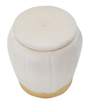 Puff Contenitore Paris Ø43x43 cm in Legno Spugna e Poliestere Crema e Oro
