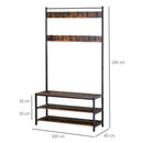 Appendiabiti Panchina per Ingresso con Scarpiera 100x40x184 cm in Metallo Nero e Marrone